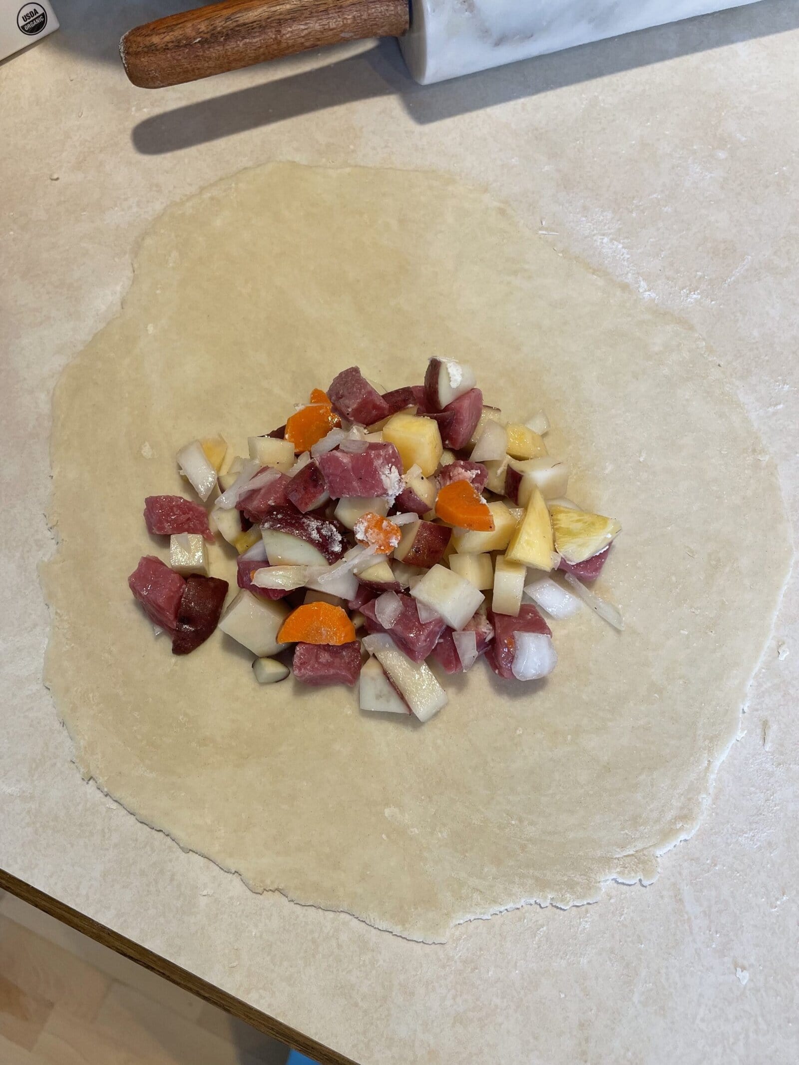 pasty filling, dough, rutabaga 