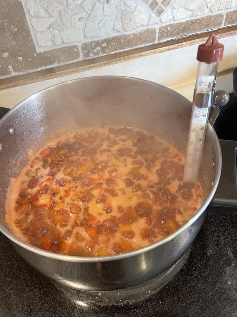 strawberry rhubarb jam boiling