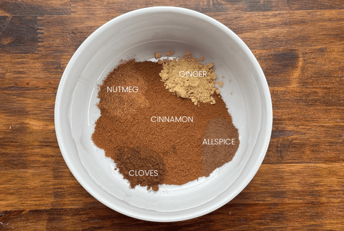homemade pumpkin spice, cinnamon, cloves, nutmeg, allspice, ginger