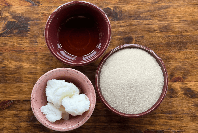 dandelion-infused olive oil, tallow, organic raw sugar
