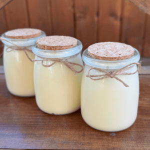 tallow balm, glass jar with cork lid