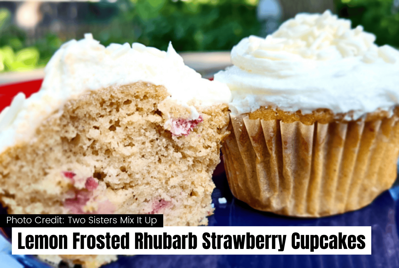 lemon frosted strawberry rhubarb cupcake