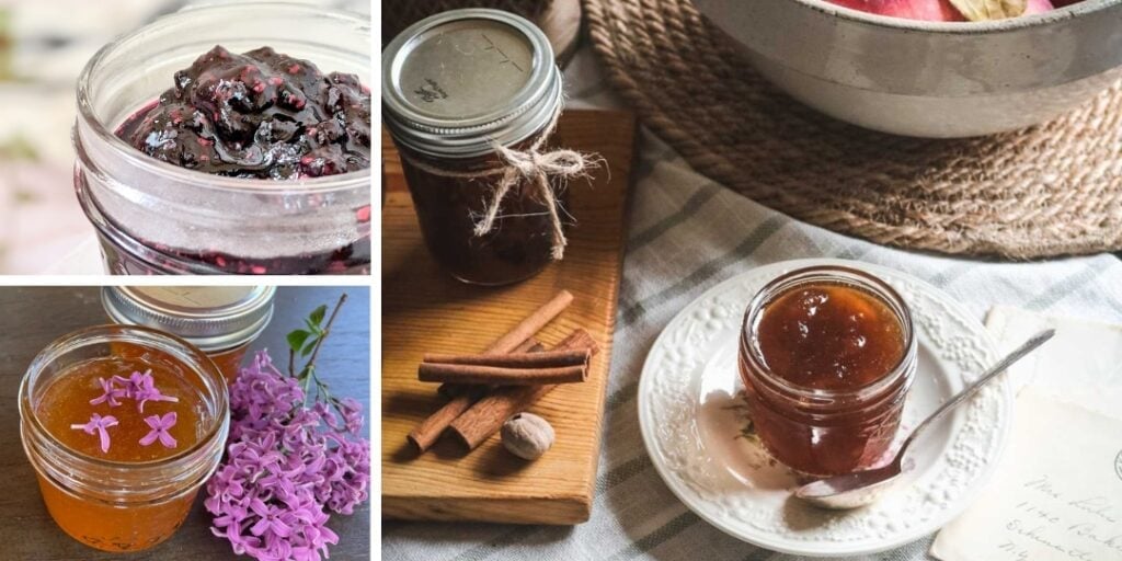 jams and jellies in jars with flowers