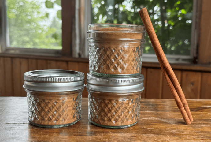 homemade apple pie spice blend with a cinnamon stick