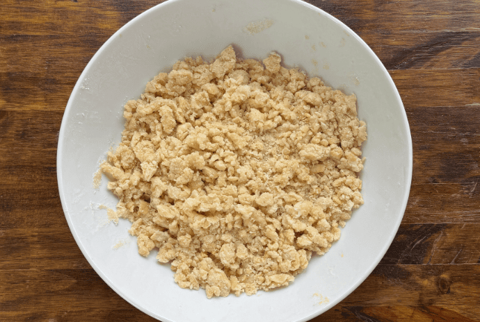 pie crumble topping in a white bowl