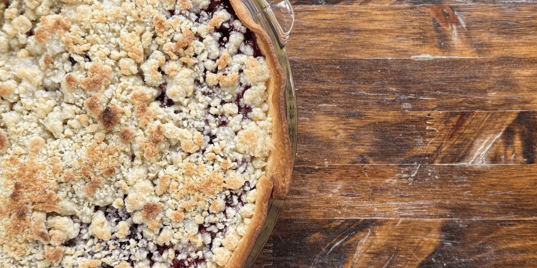 black raspberry pie with crumble top