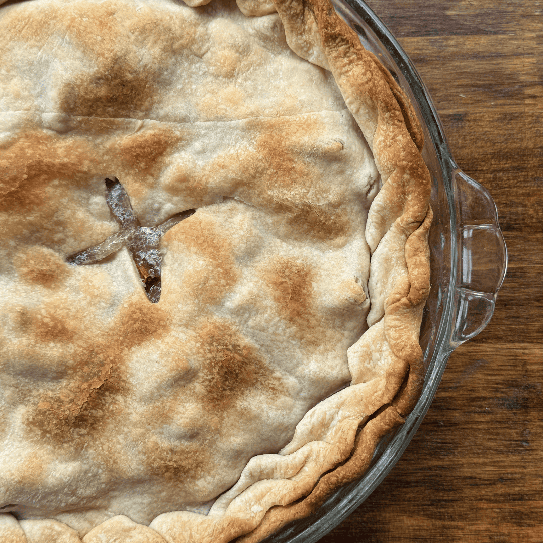 rhubarb pie in a pie dish