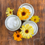 calendula flowers with calendula tallow baby balm