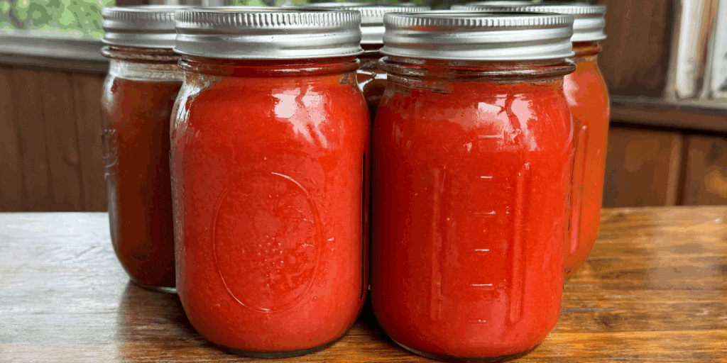 canned tomato sauce in pint jars from homegrown tomatoes