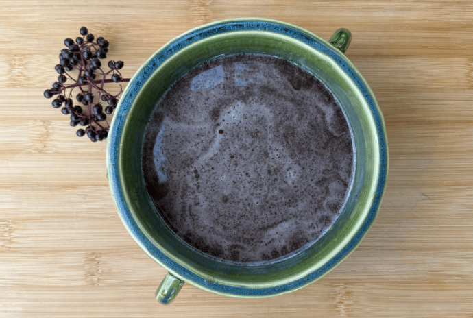 bowl of elderberry gummy mixture while still hot