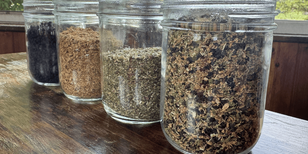 homemade immunity boosting tea made from echinacea, ginger, and dried elderberries
