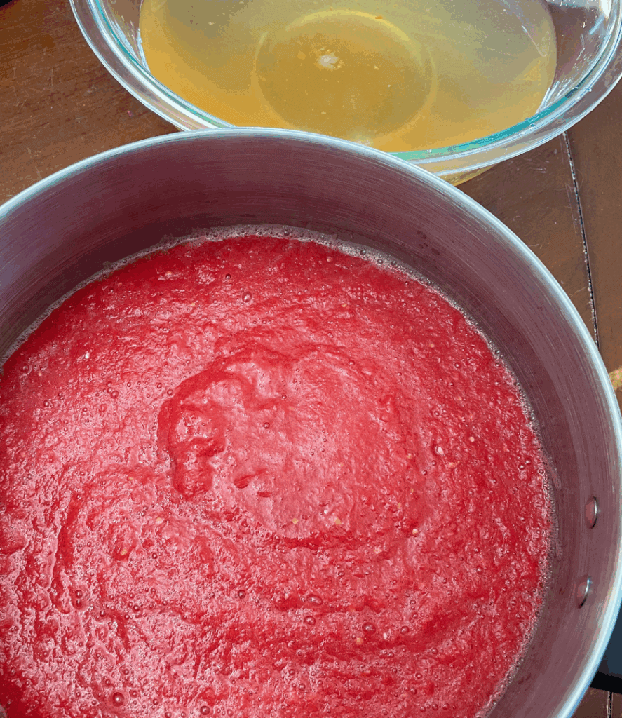 tomato sauce separated from the water