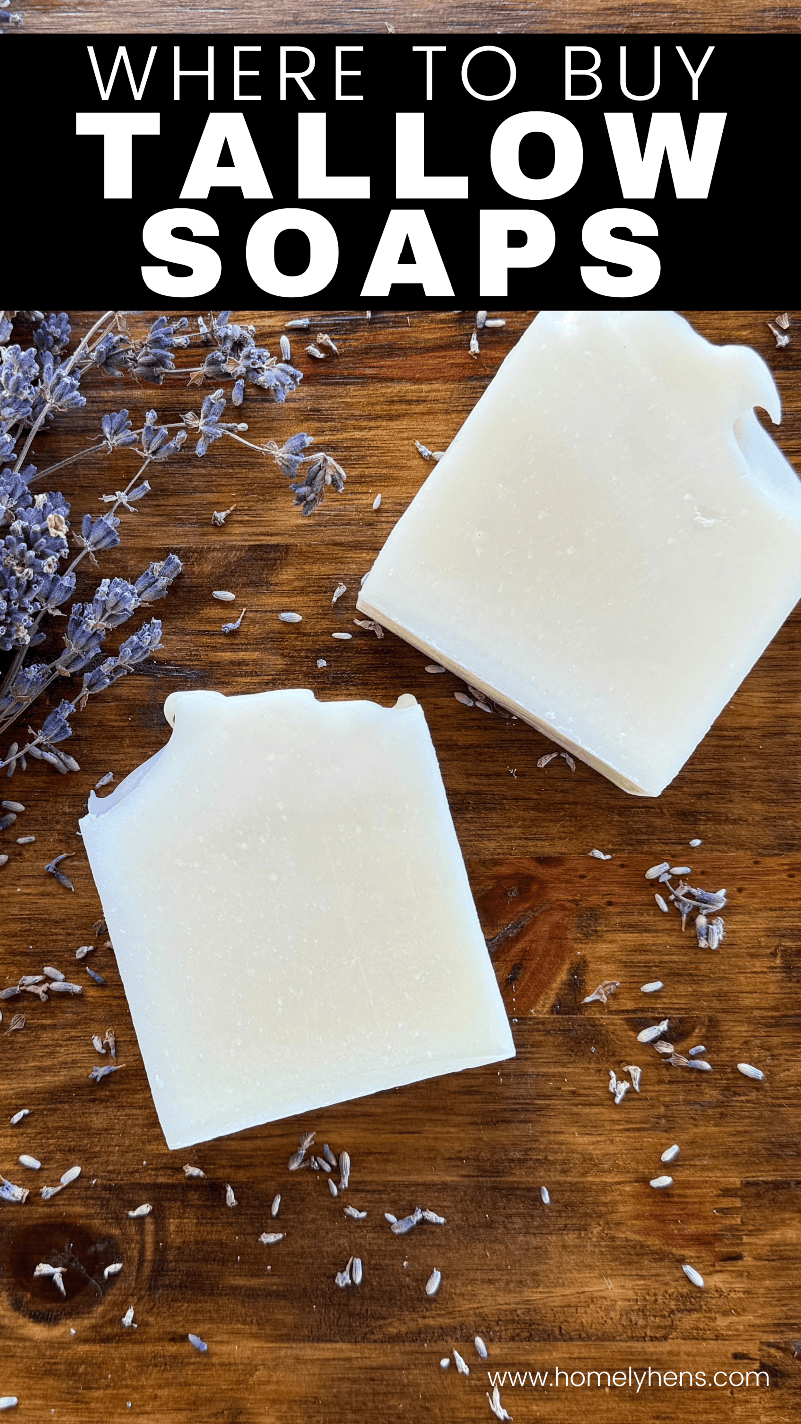 lavender tallow soap with lavender flower sprigs