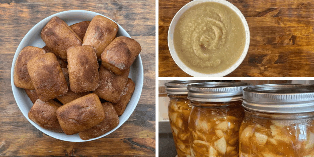 homemade apple treats, apple cider donut bread, applesauce, canned apple pie filling