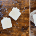 tallow soaps, lavender sprigs next to lavender tallow soap, peppermint leaves next to peppermint tallow soap on a soap saver bag