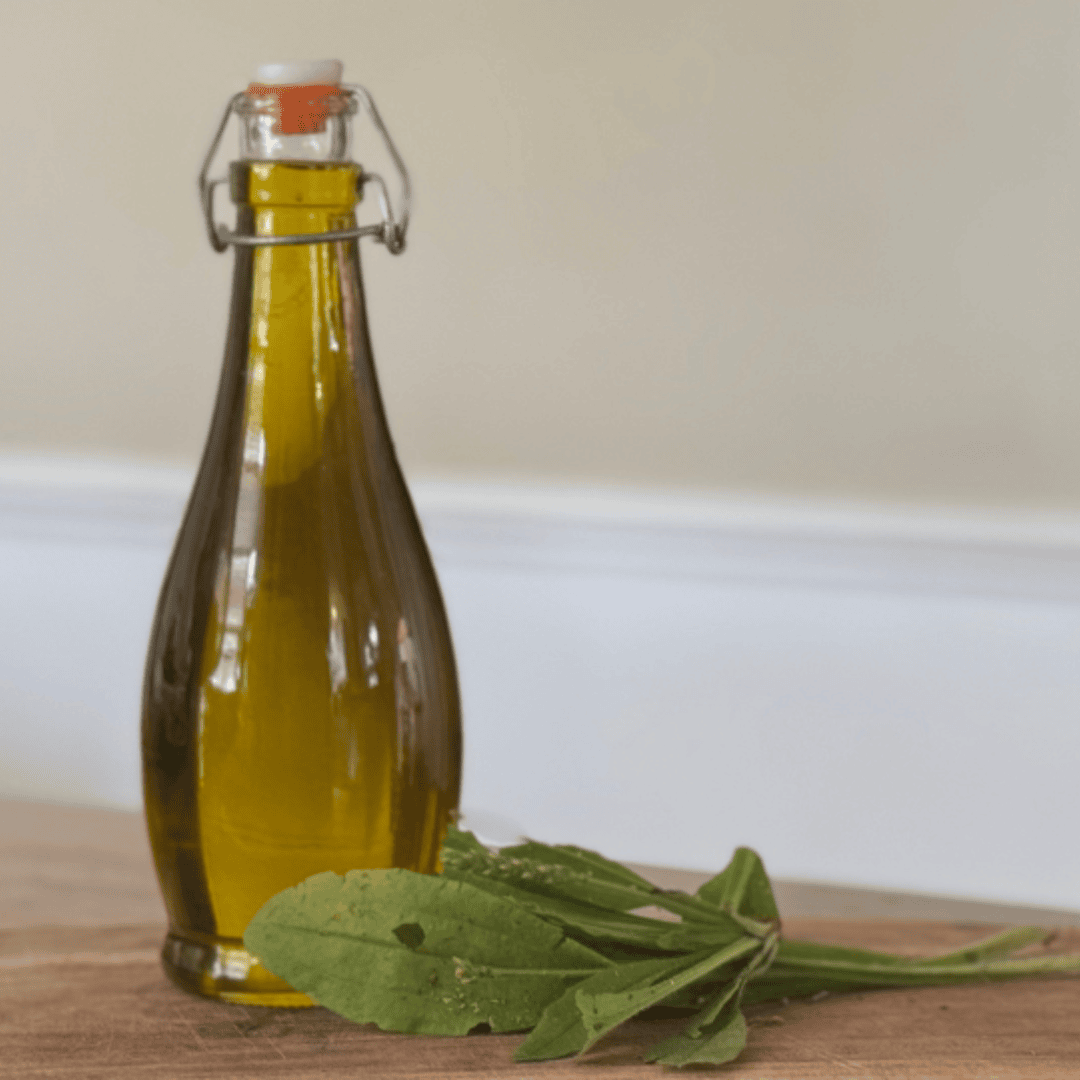 sunflower oil in a container with plantains