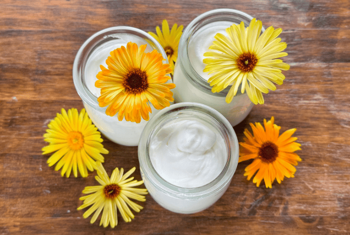 baby tallow balm with fresh calendula flowers