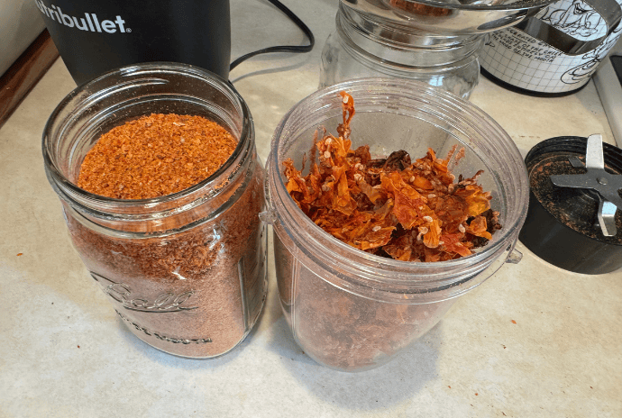 dehydrated tomato skins and ground tomato powder